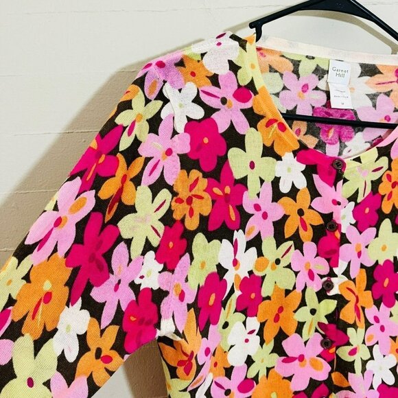 Garnet Hill Floral 100% Wool Lightweight Cardigan SZ M - Picture 3 of 6